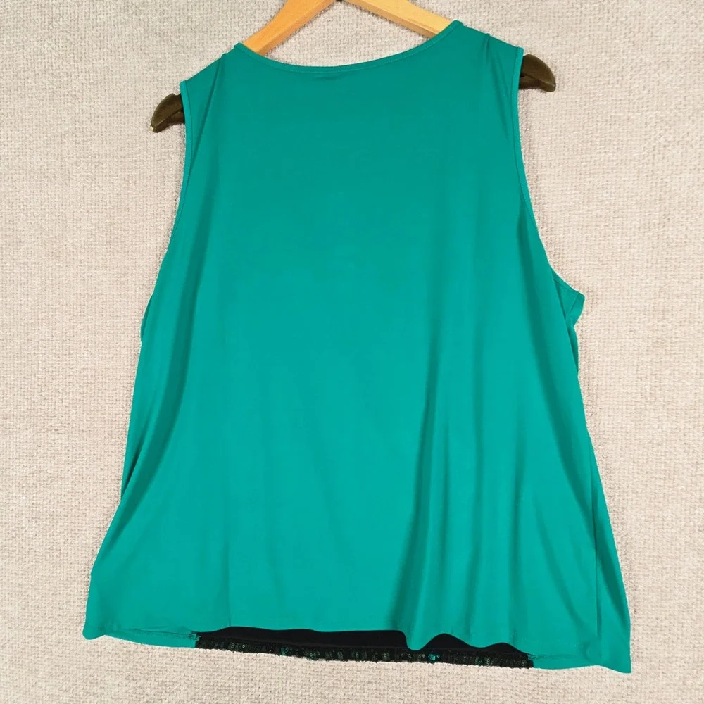 Bob Mackie Wearable Art Womens XL Teal Green Sequin Front Sleeveless Tank Top - Picture 6 of 9